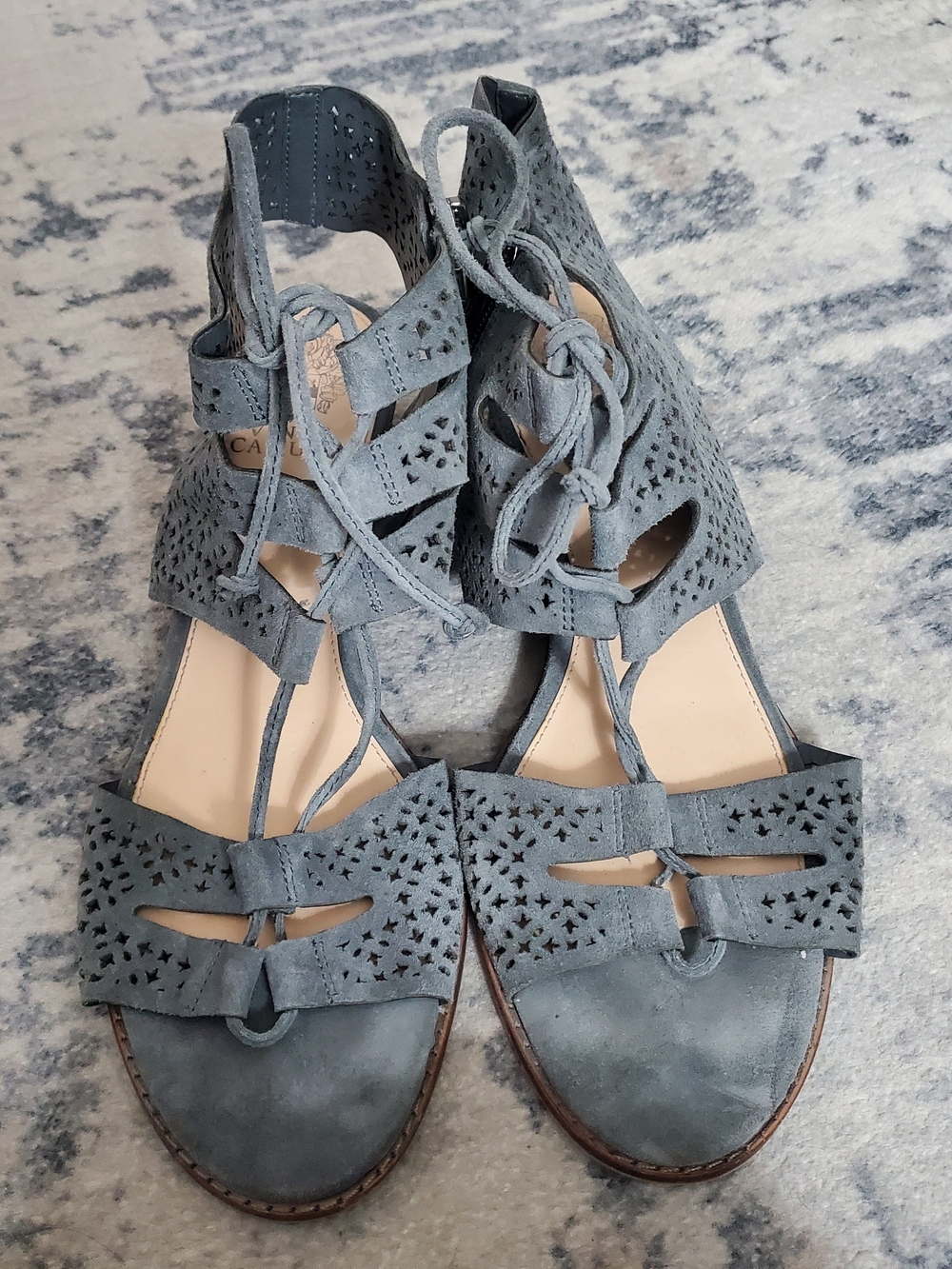 Vince Camuto Slate Gray Laser-Cut Lace-Up Sandals